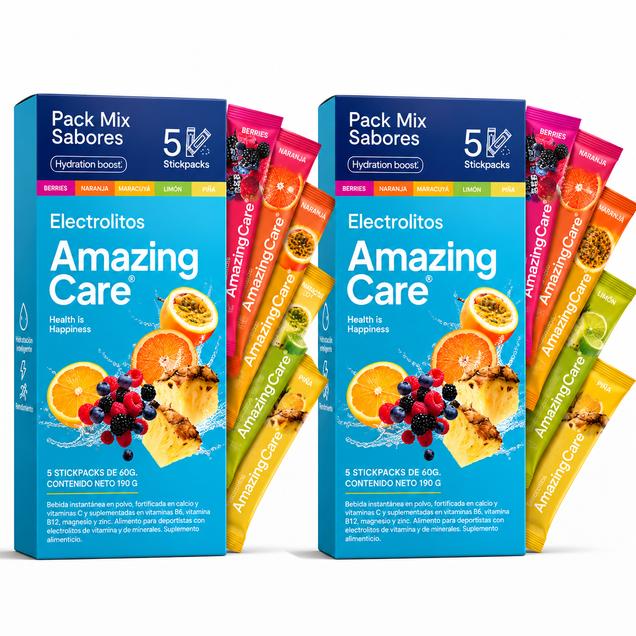 Electrolitos Amazing Care Mix Sabores 10 Stickpacks (2 Cajas) | Sin Azúcar
